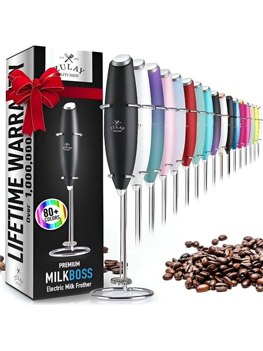 Powerful Milk Frother Handheld Foam Maker for Lattes - Whisk Drink Mixer (Black)